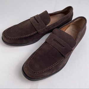 Lands End Men’s comfort casual leather penny loafers in brown suede